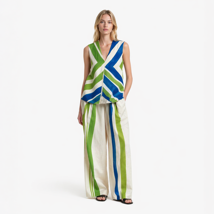 Stripet Singlet til Dame – V-hals & Kontrastfarger