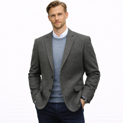 Herreblazer i Fiskebensmønster – Lett Slim Fit Dressjakke | Eleganter kleiner Blazer für Hochzeit, Fest und Business