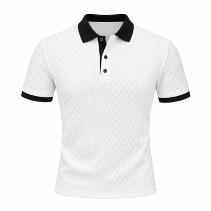 Kortermet poloskjorte for menn med diamantmønstret jacquard og kontrastkrage