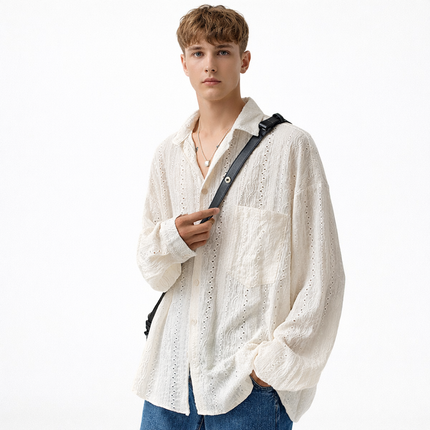 Mesh Skjorte til Herre – Gjennomsiktig Design med Krage & Trendy Look