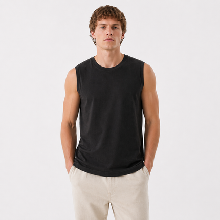 Ermeløs Topp til Herre – Faux Suede Singlet i Løs Vintage Stil