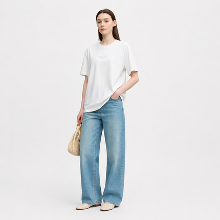 Bomulls T-skjorte til Dame – Løs Passform med Drop Shoulder & Diskré Print