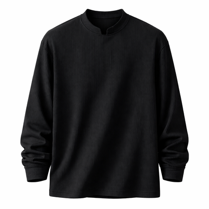 Langermet V-hals T-skjorte til Herre – Oversized med Vertikale Striper (Plus Size)