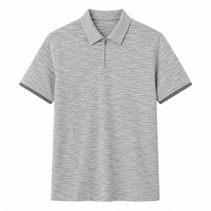 Poloskjorte til Herre med Halv Glidelås – Pustende Sommerpolo med Rutete Detaljer