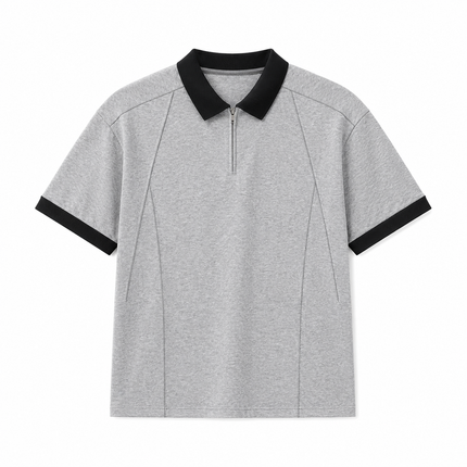 Half-Zip Polo til Herre – Kortermet Pikéskjorte med Kontrastkrage