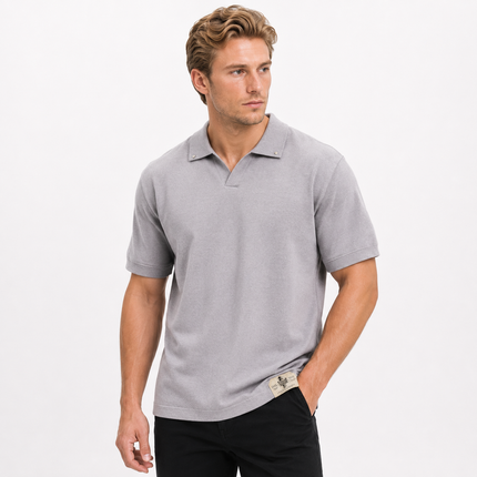 Vintage Polo til Herre – Løs Kortermet Sommertopp med Seagull Collar