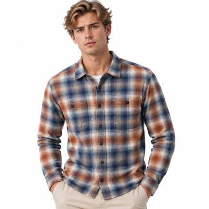 Oversized Rutete Flanellskjorte for Herre – Tykk 280 g/m² Langermet Skjorte