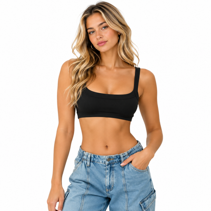 Hvit ribbestrikket tube crop top i bomull