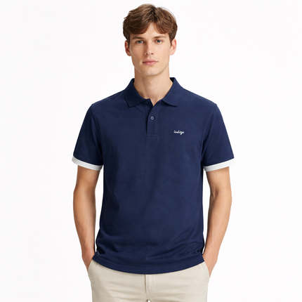 Indigo Polo T-skjorte til Herre – 100% Bomull i Japansk Vintage Stil