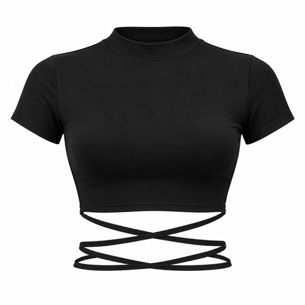 Svart kortermet crop top med figurnær passform