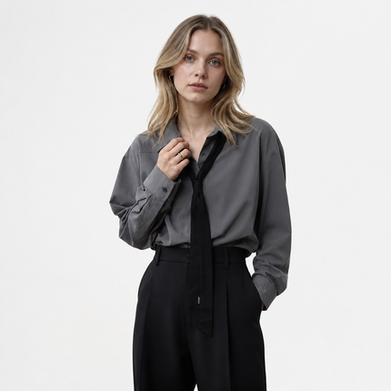 Oversized Bluse til Dame – Knytekrage & Elegant Løs Passform