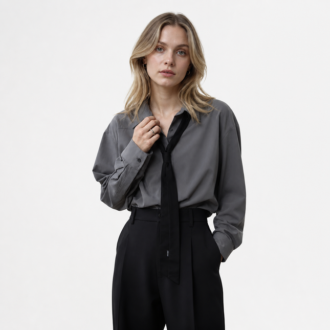 Oversized Bluse til Dame – Knytekrage & Elegant Løs Passform