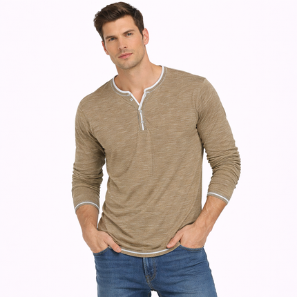 Langermet Herre T-skjorte med V-hals – Myk, Elastisk og Komfortabel til Høst og Vinter