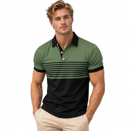 Stripet poloskjorte for menn med moderne print