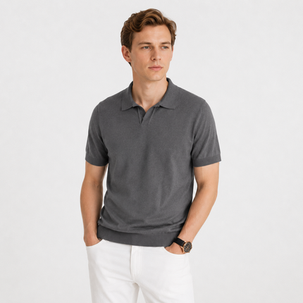 Strikket Poloskjorte til Herre – Slim Fit med Elegant Italiensk-Inspirert Stil