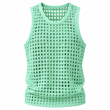 Ermeløs mesh-tanktop for menn med gjennombrutt design – S–2XL