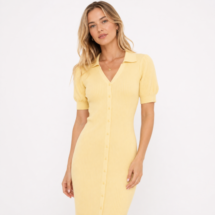 Strikket Maxikjole med Cardigan-look – Elegant Lang Kjole for Dame