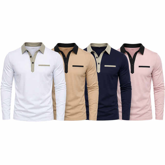Langermet Polo for Menn – Klassisk Business-Casual Skjorte med Krage (Vår & Høst) Pakke