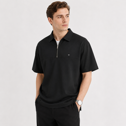 Pologenser til Herre med Halv Glidelås – Avslappet Vintage T-skjorte for Sommer