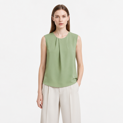 Ermeløs Chiffonbluse til Dame – Asymmetrisk Plissert Sommertopp