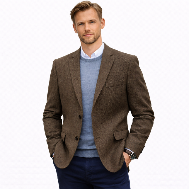 Herreblazer i Fiskebensmønster – Lett Slim Fit Dressjakke | Elegant Enkeltstående Blazer til Bryllup, Fest og Business