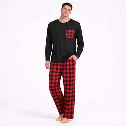 Rutete Pysjsett for Menn – Langermet Skjorte og Bukse | Mykt og Varmt To-delt Nattøy til Høst og Vinter