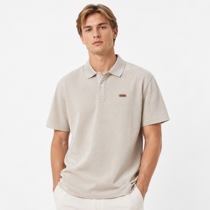 Ribbestrikket Poloskjorte for Herre – Retro Old Money Sommerpolo med Løs Passform