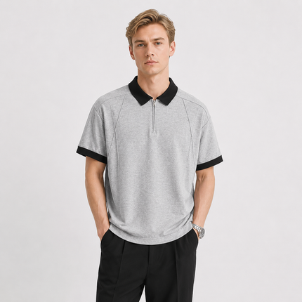 Half-Zip Polo til Herre – Kortermet Pikéskjorte med Kontrastkrage