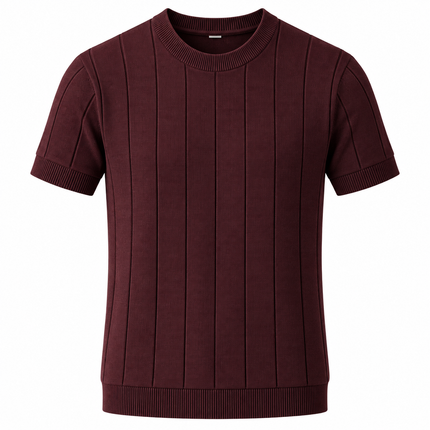 Strikket T-skjorte for menn med slim fit og rund hals