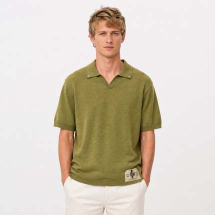 Vintage Polo T-skjorte til Herre – Seagull Collar & Løs Passform