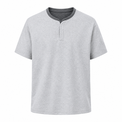 260G Heavyweight T-skjorte for Herre – Todelt Look med Henley-detalj og Droppede Skuldre