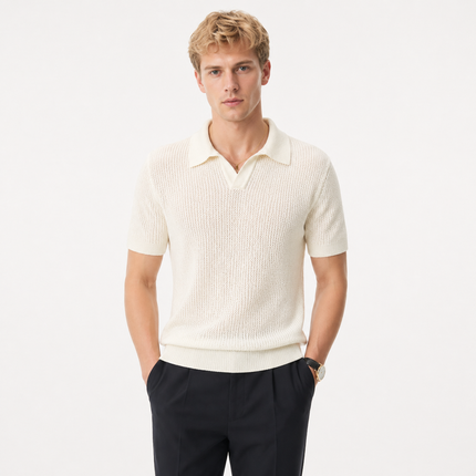 Strikket Polo T-skjorte til Herre – Hollow Design & Slim Fit