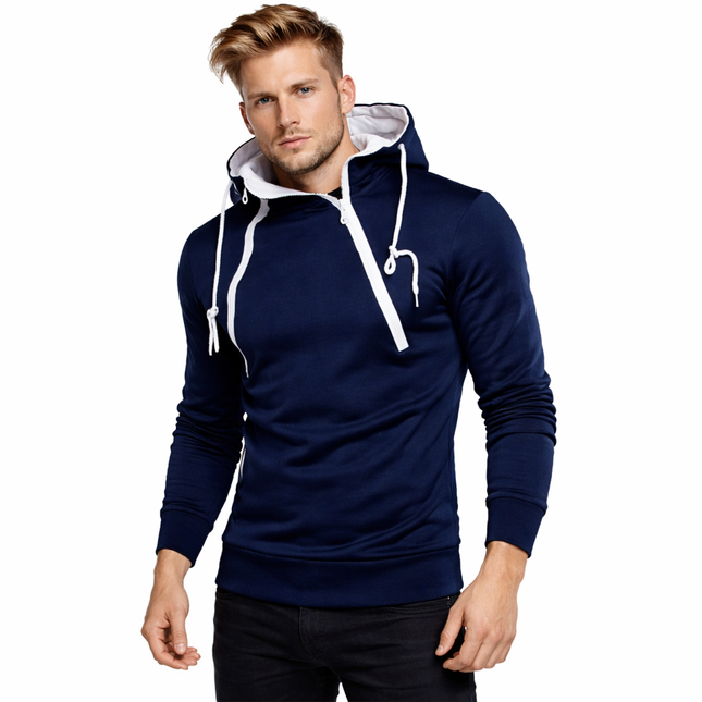 Herre Hoodie med Glidelås og Høy Hals – Langermet Genserjakke i Sort | Komfortabel og Stilig Sweatshirt til Høst og Vinter