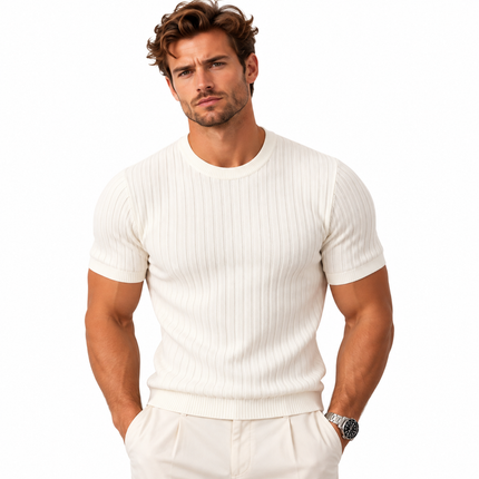 Ribbestrikket T-skjorte for menn med slim fit