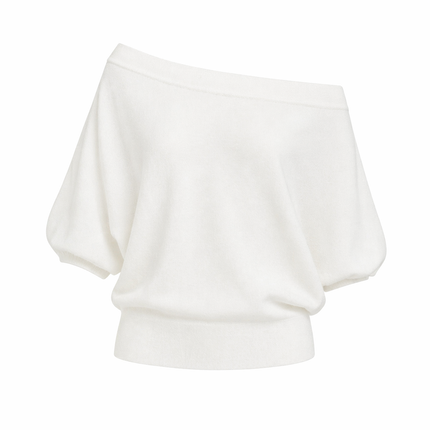 Off-Shoulder Topp til Dame – Blå Strikket & Løs Sommerstil