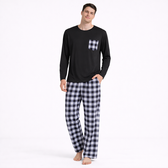 Rutete Pysjsett for Menn – Langermet Skjorte og Bukse | Mykt og Varmt To-delt Nattøy til Høst og Vinter