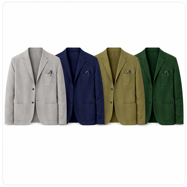 Herre Blazer – Klassisk Ensfarget Dressjakke | Business Casual med Jakkeslag & Lommer Pakke