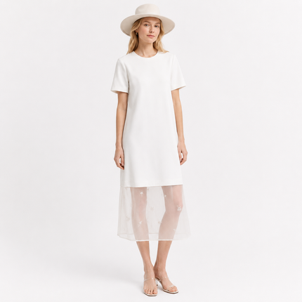 Elegant Lang Kjole til Dame – Kortermet Kjole med Organza Detaljer