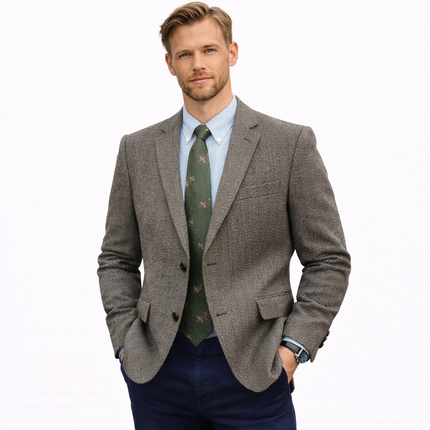 Herreblazer i Fiskebensmønster – Lett Slim Fit Dressjakke | Eleganter kleiner Blazer für Hochzeit, Fest und Business