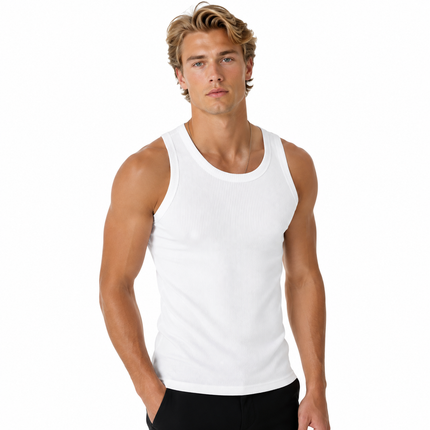 Ribbestrikket Tanktop for Herre – 260 g Figurnær Treningstopp