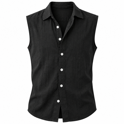 Ermeløs tanktop for menn i lin med avslappet passform