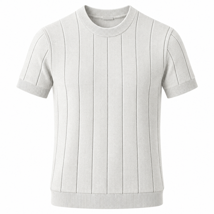 Strikket T-skjorte for menn med slim fit og rund hals