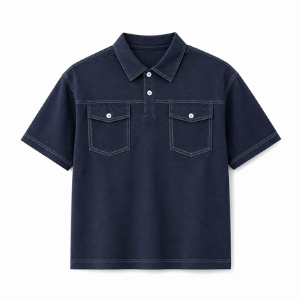 Denim Polo til Herre – Kortermet Polo med Doble Brystlommer
