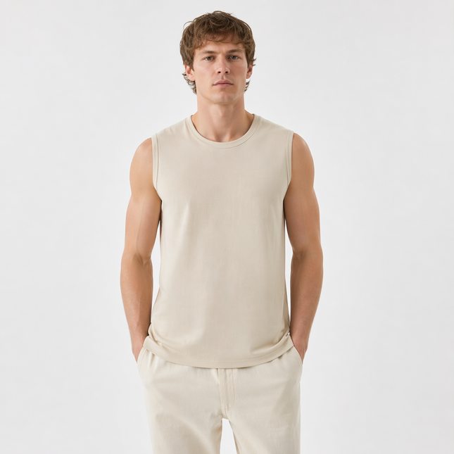 Ermeløs Topp til Herre – Faux Suede Singlet i Løs Vintage Stil