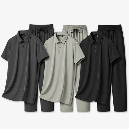 Sommerens Favoritt: Pustende Herresett i Is-silke – Polo & Bukse i Todelt Joggedress Pakke
