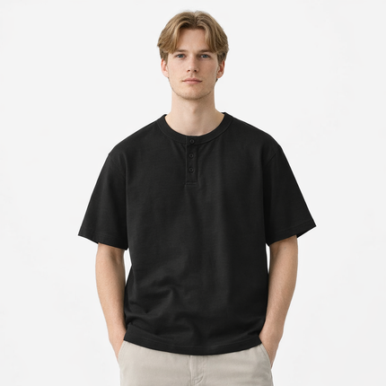 Tykk Henley T-skjorte til Herre – 100% Bomull, Oversized Passform (320g)