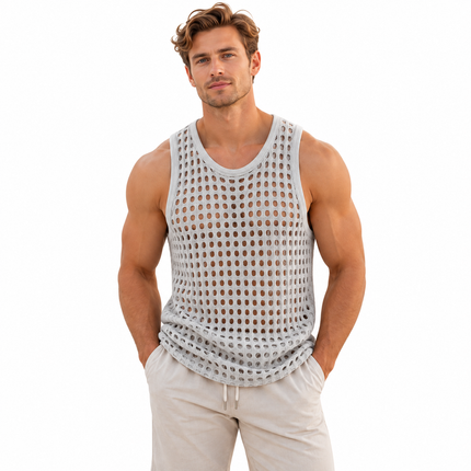 Ermeløs mesh-tanktop for menn med gjennombrutt design – S–2XL
