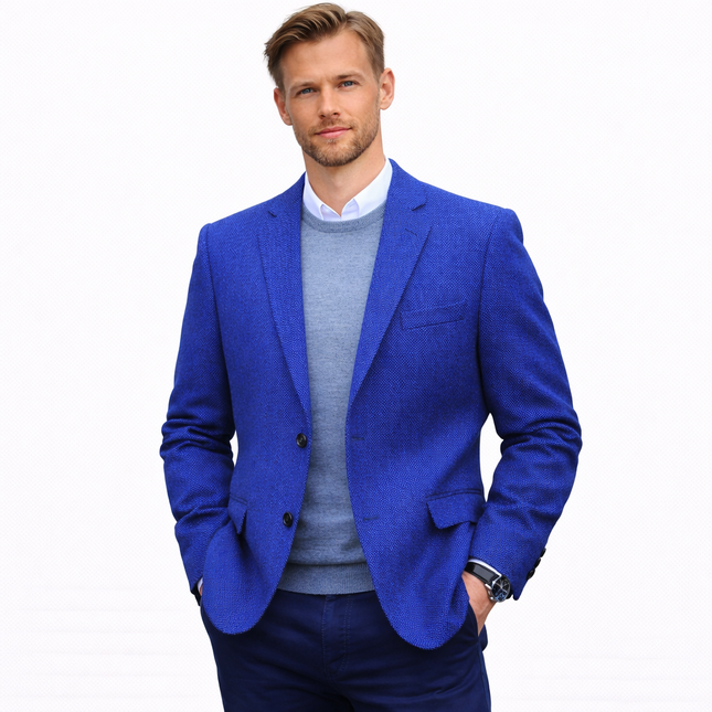 Herreblazer i Fiskebensmønster – Lett Slim Fit Dressjakke | Elegant Enkeltstående Blazer til Bryllup, Fest og Business