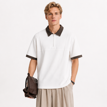 Half-Zip Polo til Herre – Kraftig Modal Polo med Color Block Design
