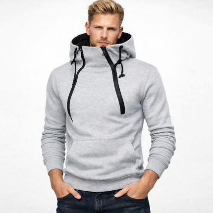 Herre Hoodie med Glidelås og Høy Hals – Langermet Genserjakke i Sort | Komfortabel og Stilig Sweatshirt til Høst og Vinter